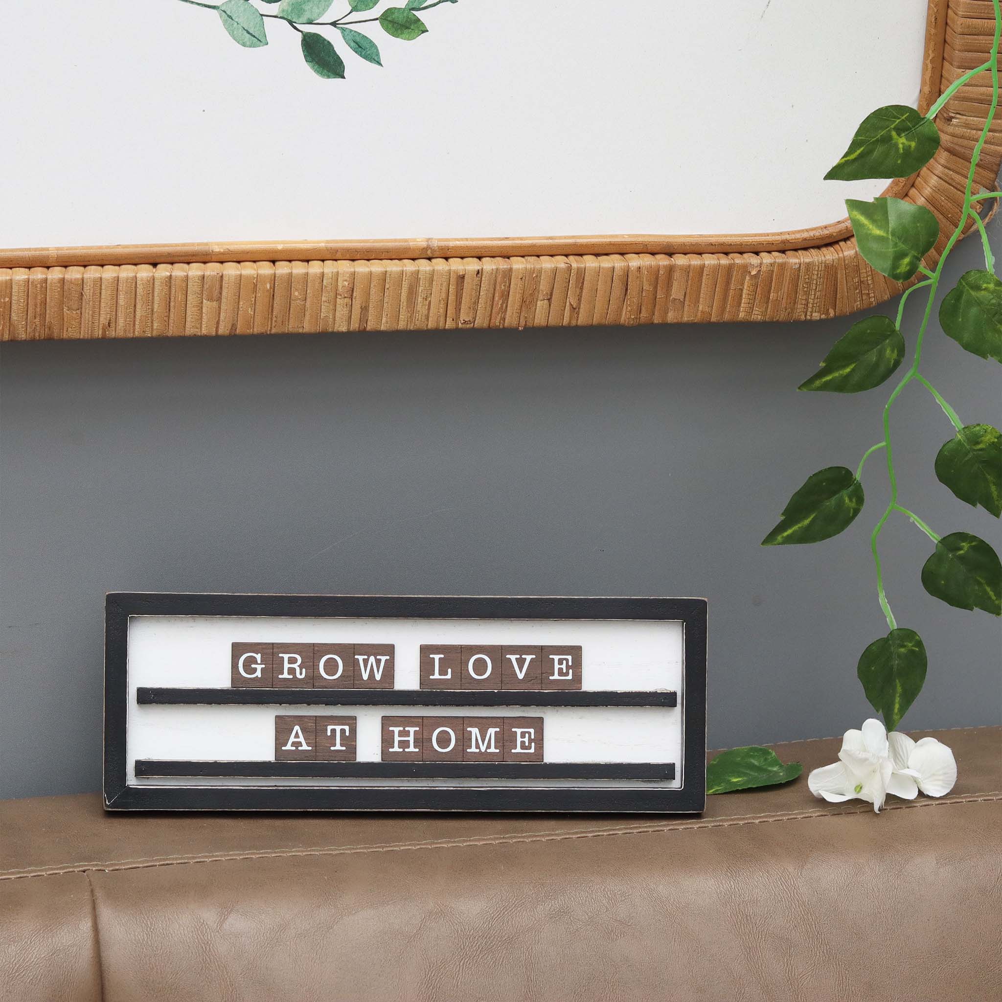  Paris Loft Grow Love At Home Wood Tabletop Sign - Brown - Bonton