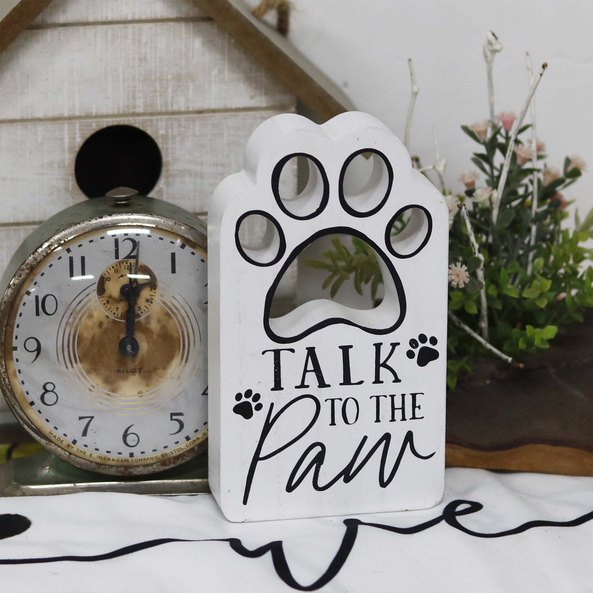  Paris Loft Talk To The Paw Wood Pet Sign, Dog Paw Wood Decor - White - Bonton