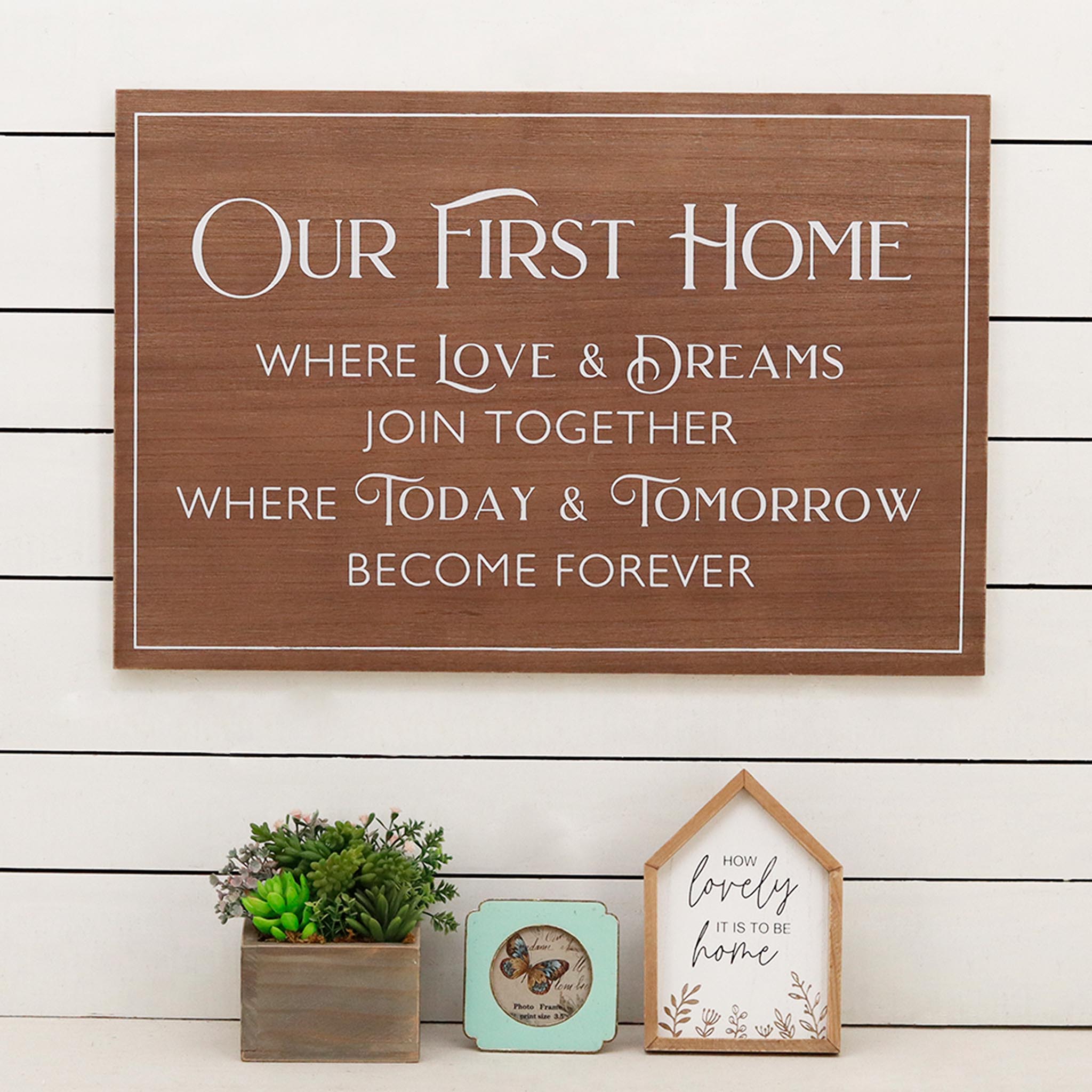  Paris Loft Our First Home Farmhouse Wood Wall Plaque - Brown - Bonton