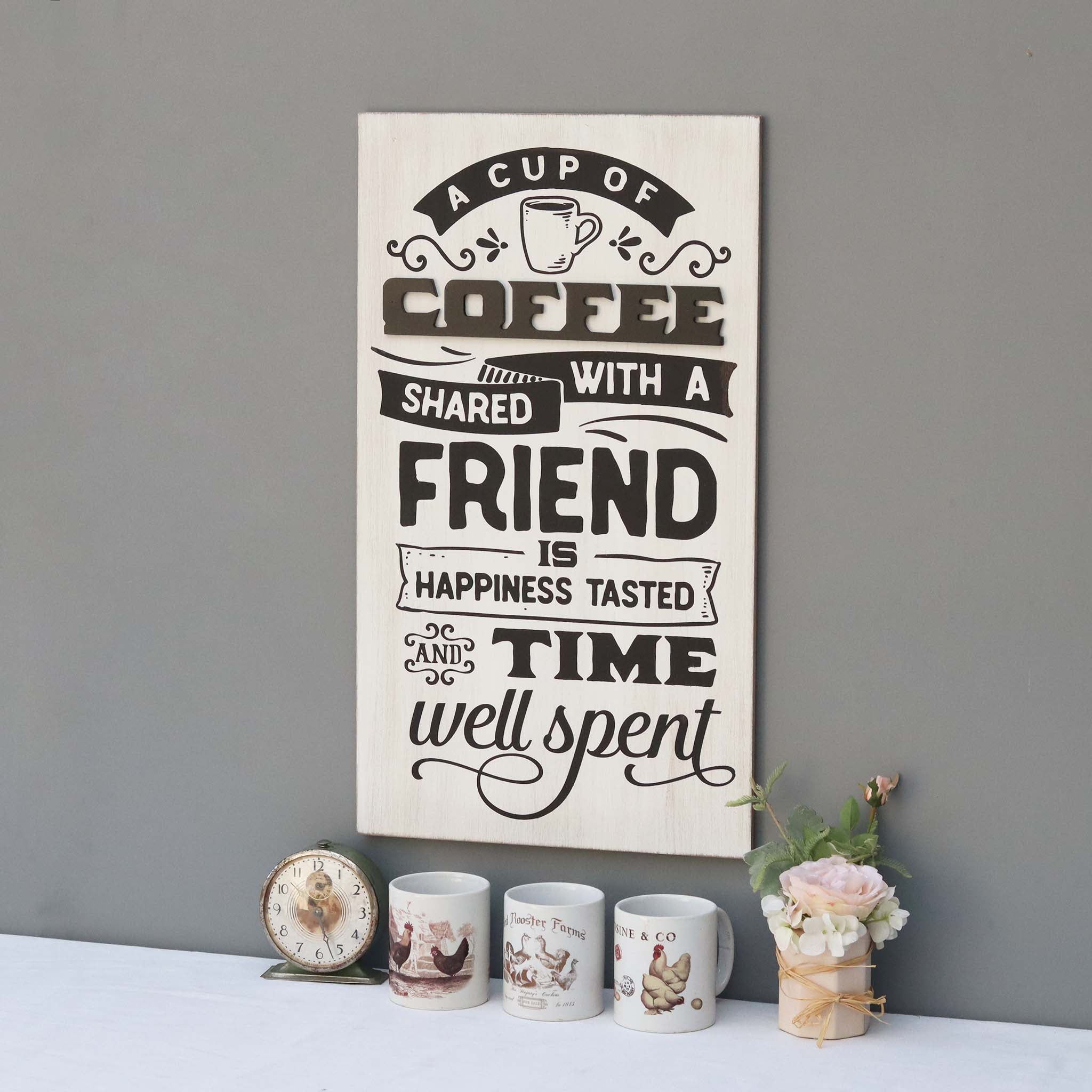  Paris Loft Farmhouse Wood Coffee Wall Sign - White - Bonton