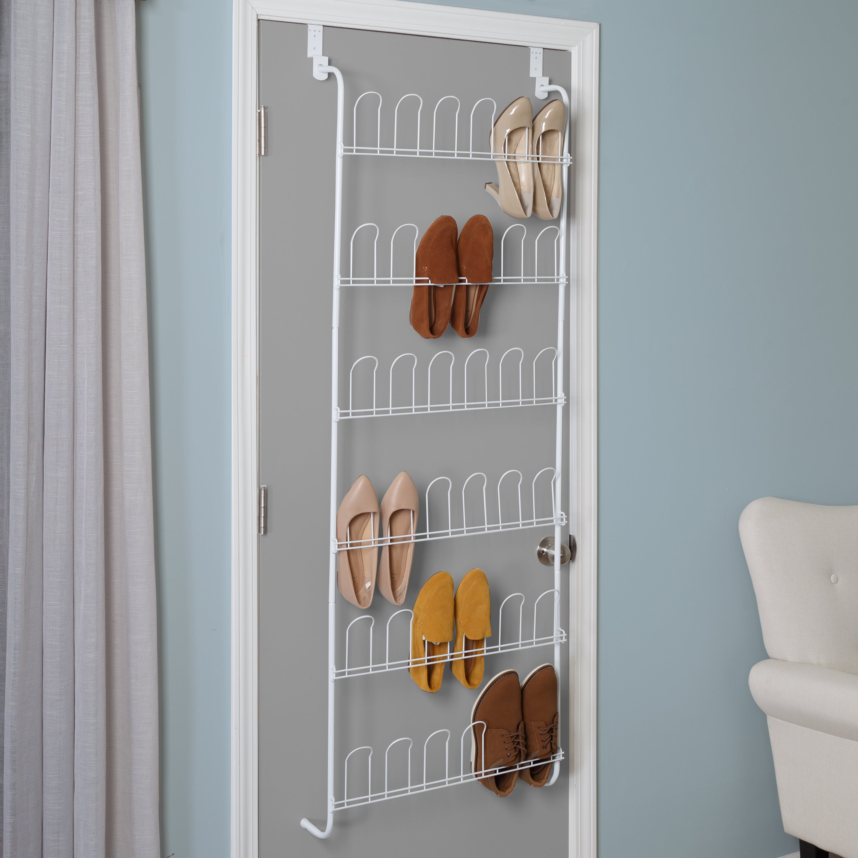  Honey-Can-Do Over the Door 18 Pair Shoe Rack - White - Bonton