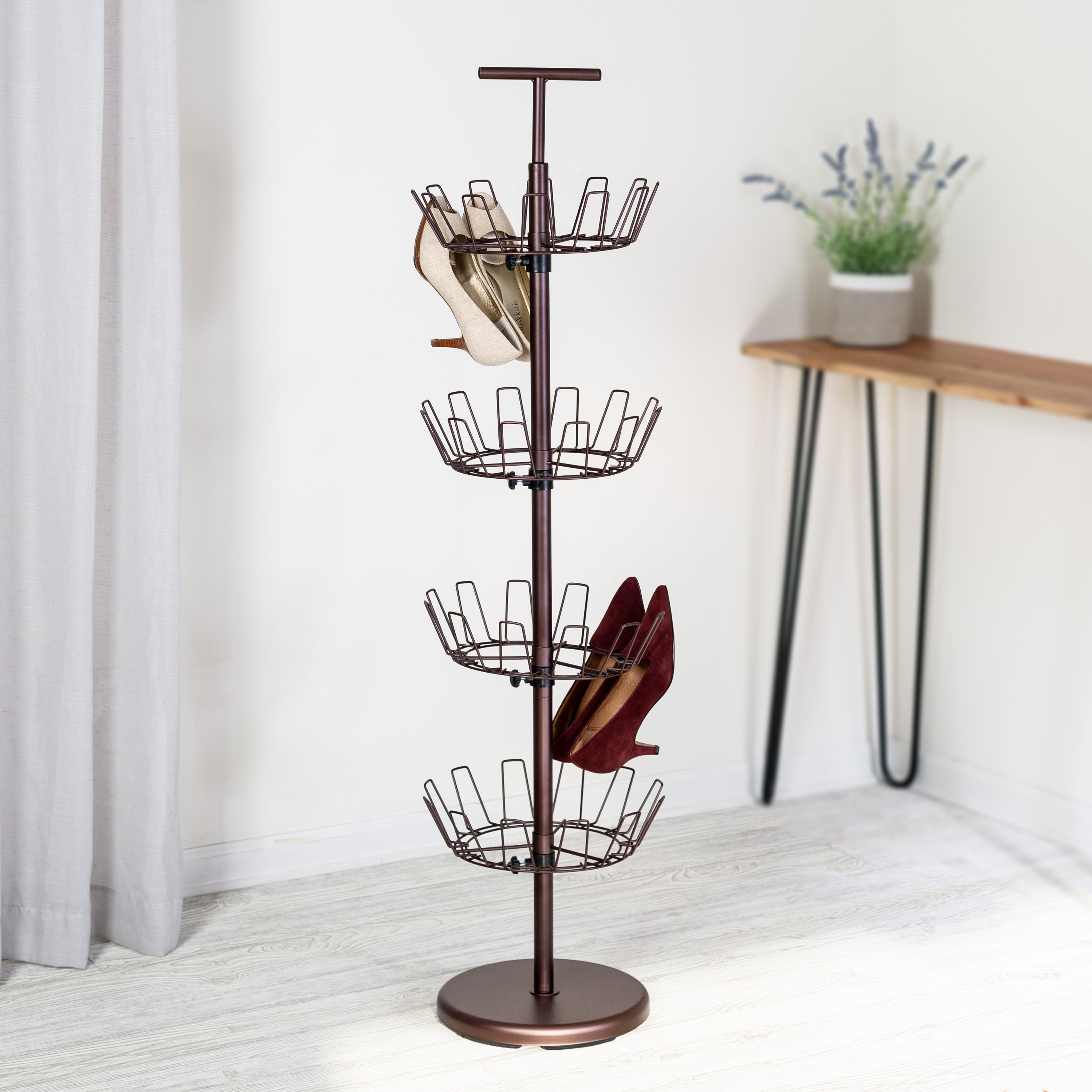  Honey-Can-Do 4-Tier Revolving 24-Pair Bronze Shoe Tree - Brown - Bonton