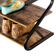 3-Shelf Z-Frame Wooden Shoe Rack with Matte Black Metal