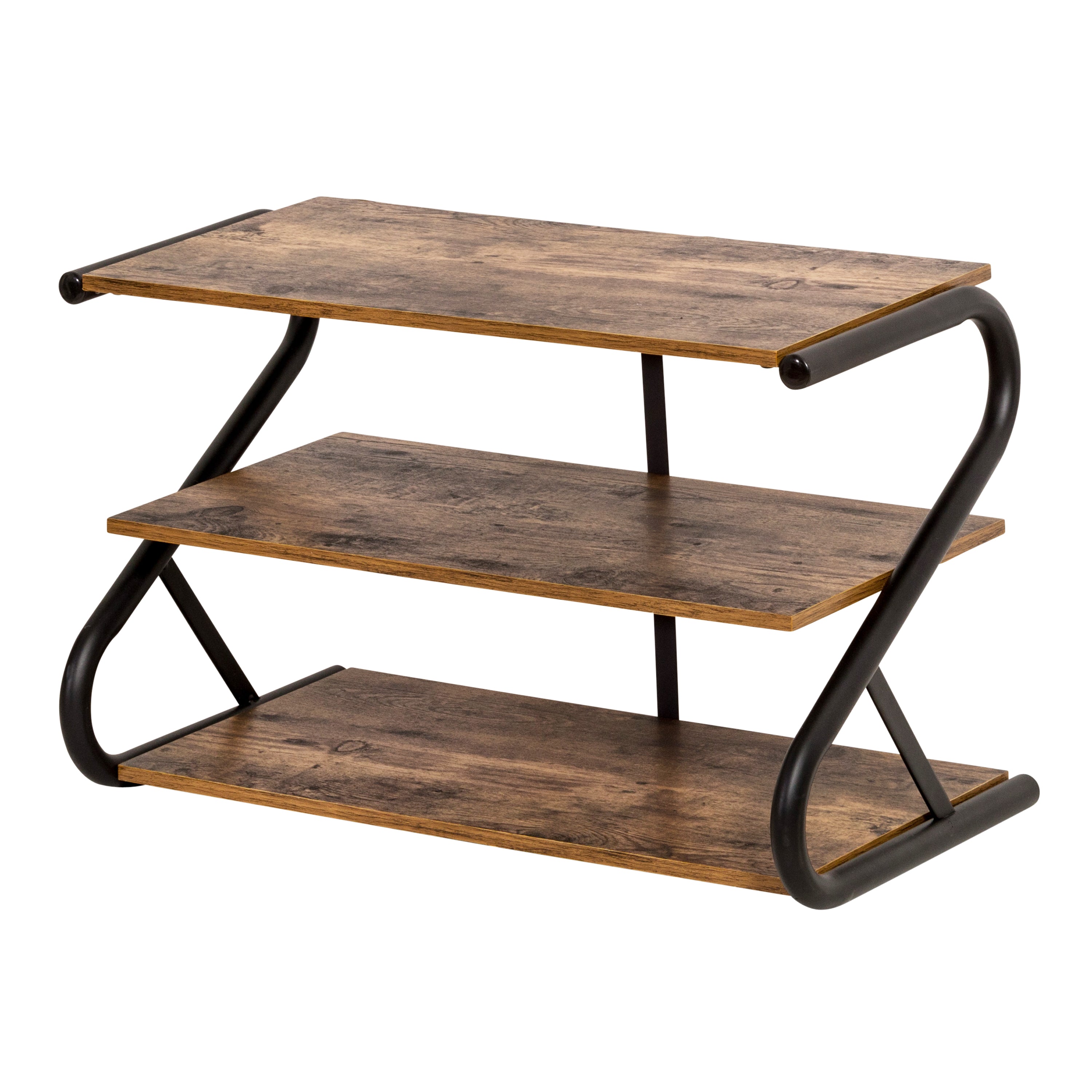  Honey-Can-Do 3-Shelf Z-Frame Wooden Shoe Rack with Matte Black Metal - Rustic - Bonton