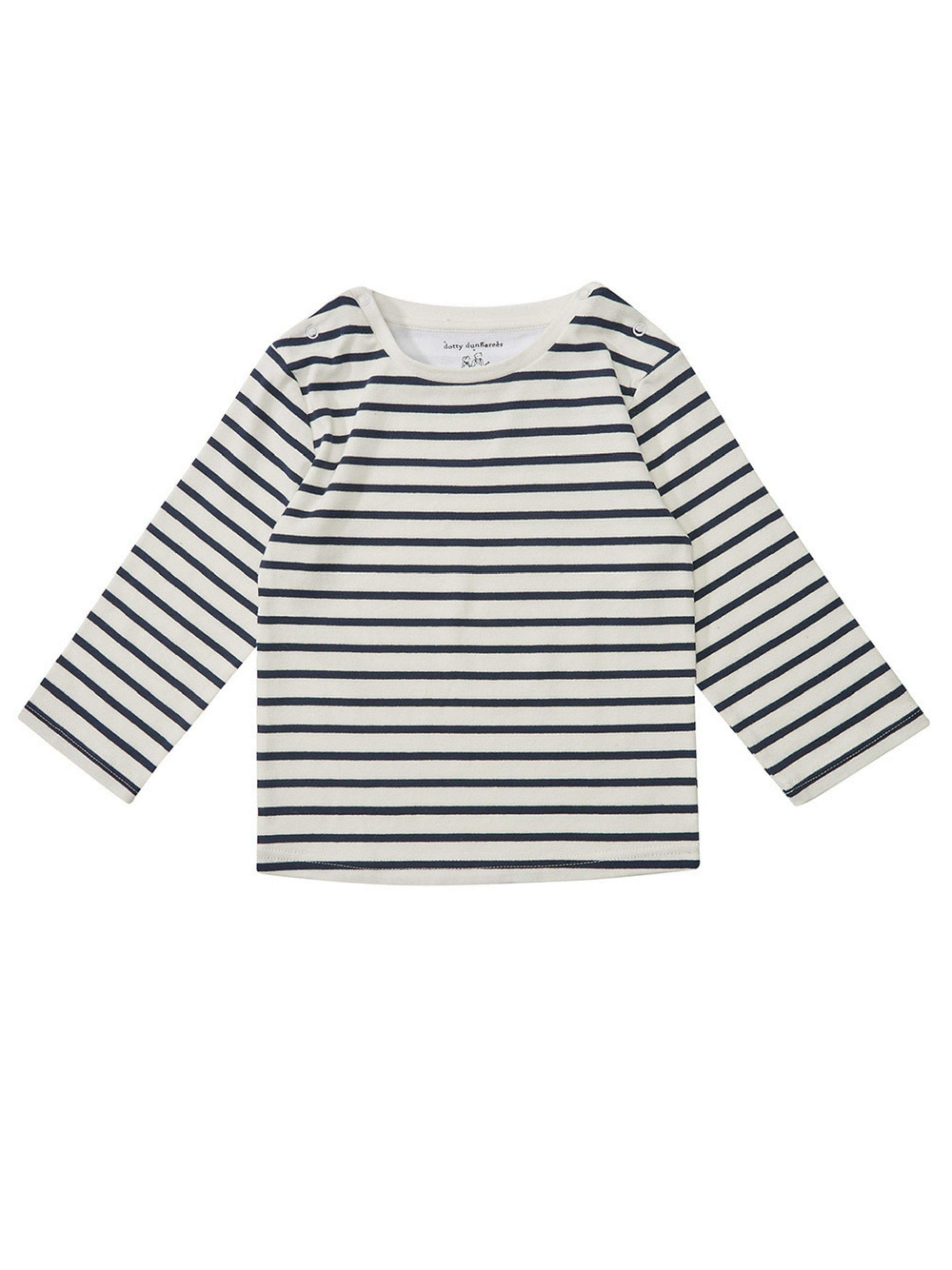  Dotty Dungarees Classic Breton Stripe Top - Nordic Blue - Bonton