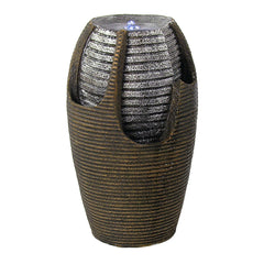 Polyresin Solar Powered Bubbling Pot with Silver Accents Water Fountain with LED Light - 22"