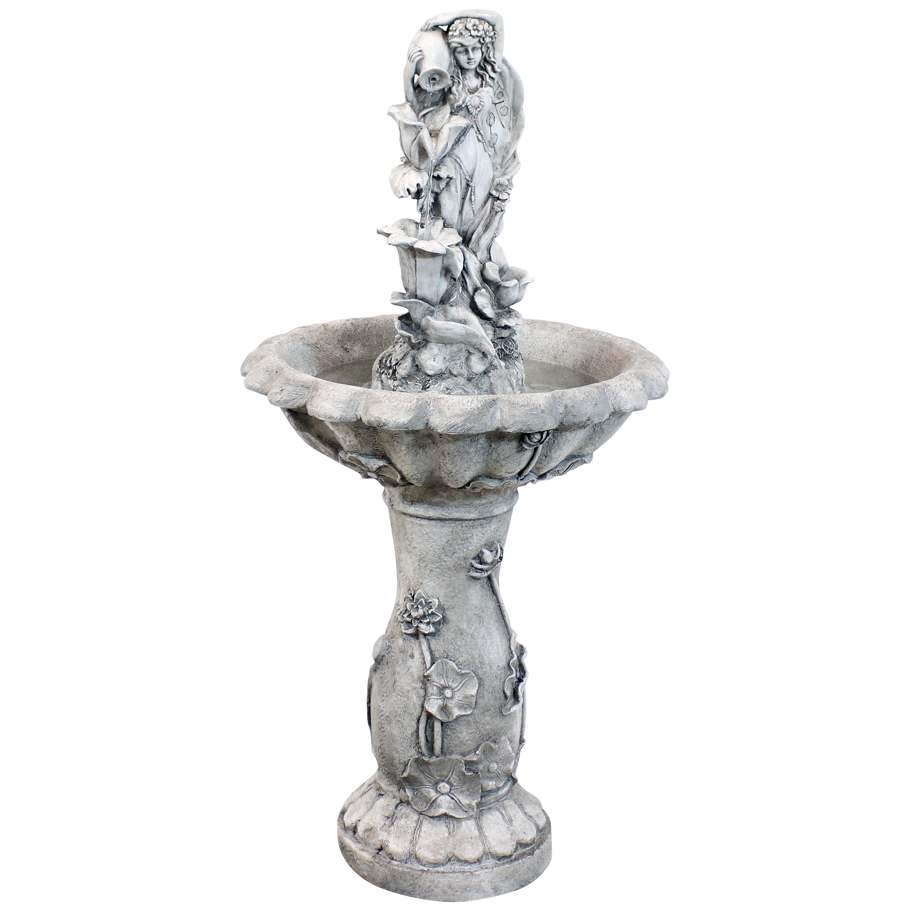  Sunnydaze Decor Polyresin Fairy Flower Solar Powered Water Fountain Feature with Battery Backup - 42