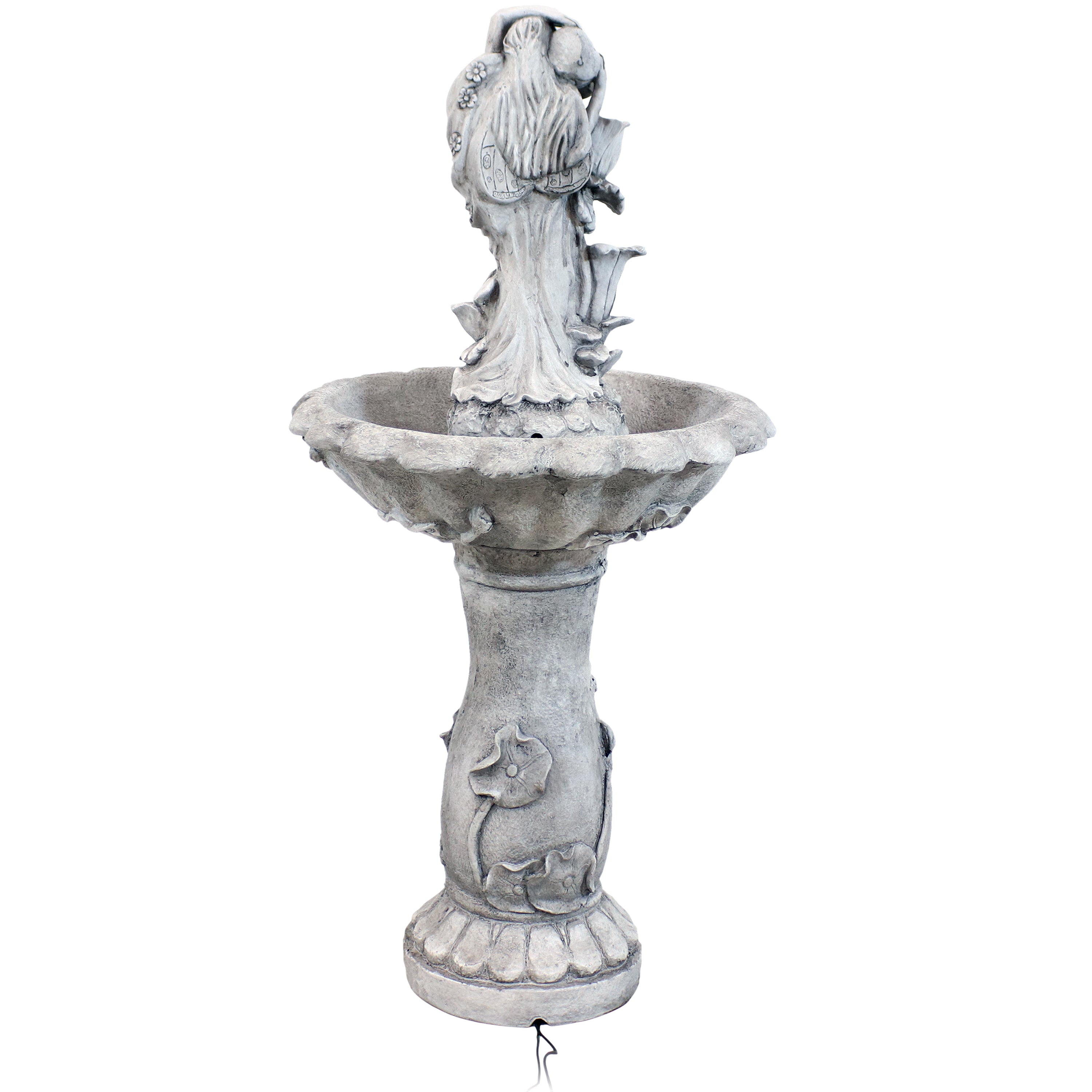  Sunnydaze Decor Polyresin Fairy Flower Solar Powered Water Fountain Feature with Battery Backup - 42