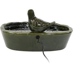 Solar Powered Glazed Ceramic Dove Water Fountain with Submersible Pump and Filter - 7" - Green