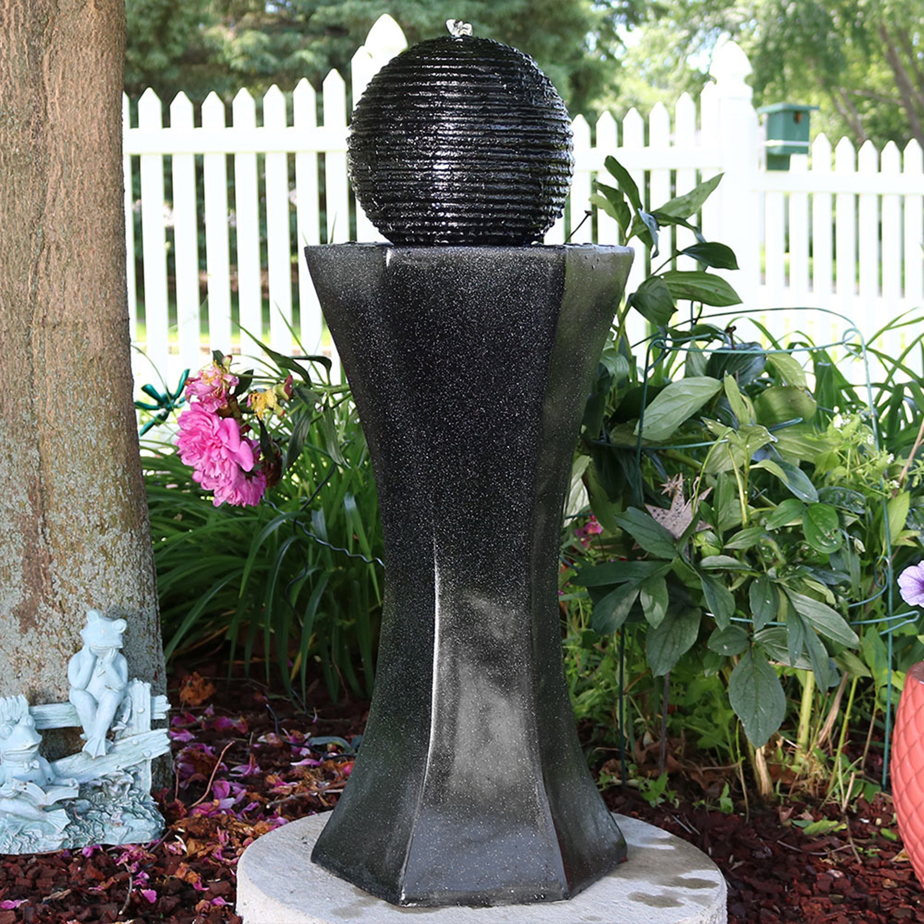  Sunnydaze Decor Polyresin Solar Powered Pedestal and Ball Modern Water Fountain with LED Lights - 31