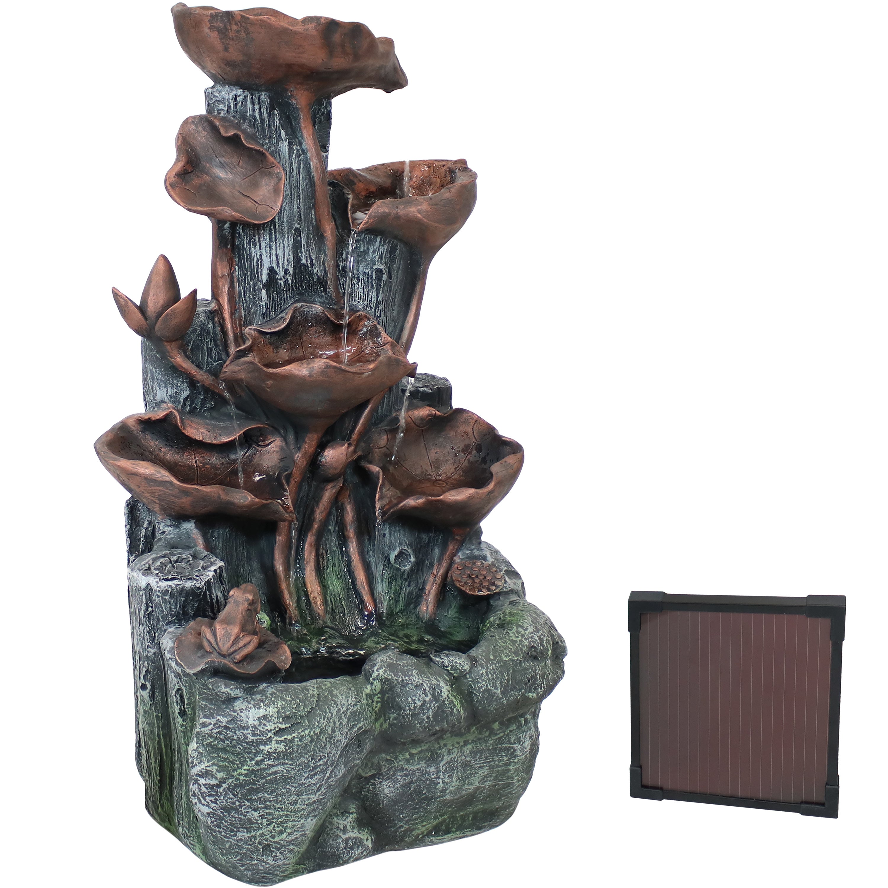  Sunnydaze Decor Solar Powered Tiered Driftwood and Flourishing Stem Rock Fountain with LED Light - 29