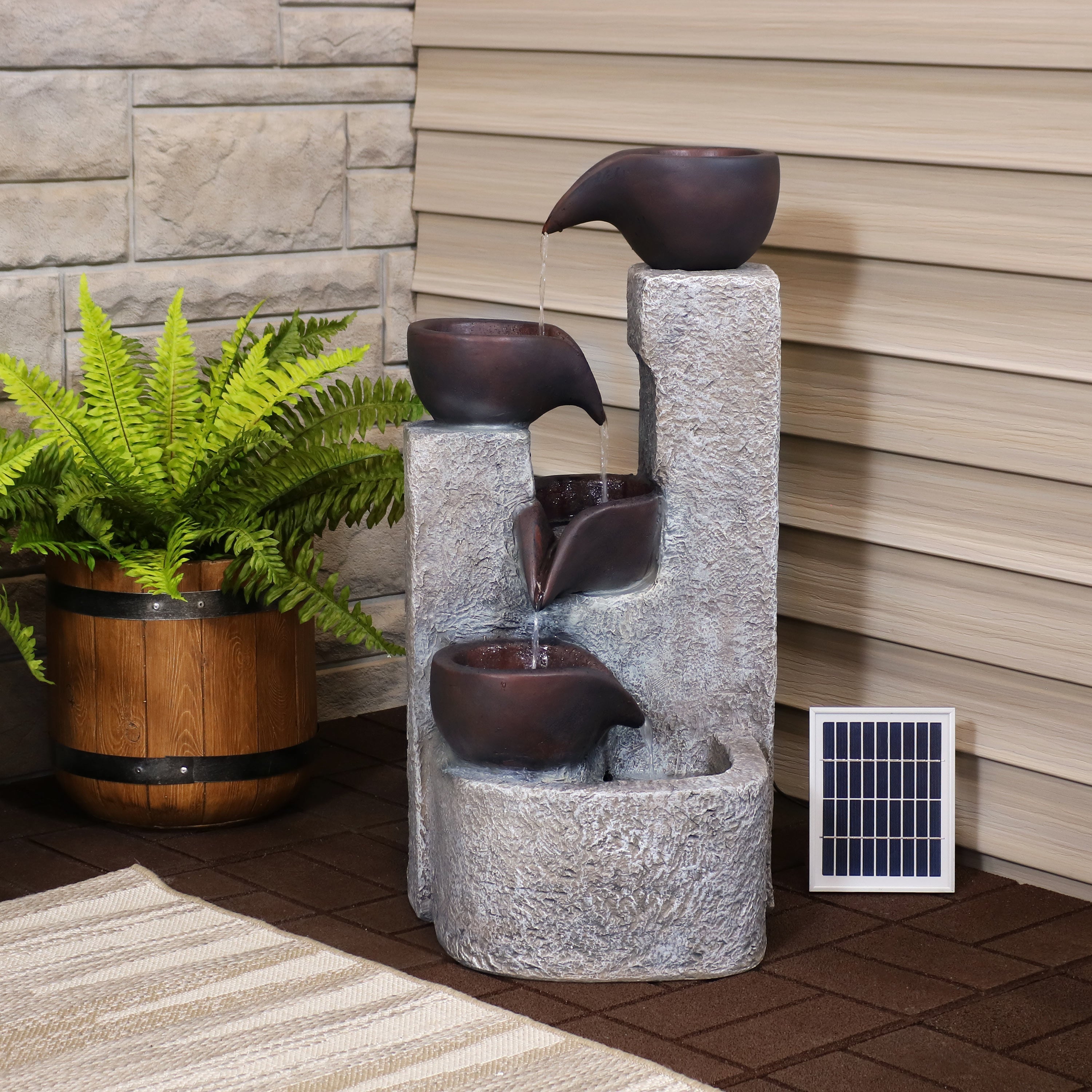  Sunnydaze Decor Polyresin Solar Powered Aged Tiered Vessels Water Fountain with Battery Backup - 29