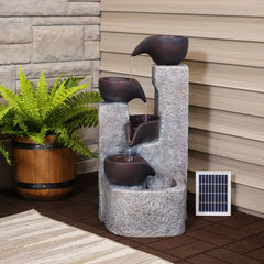 Polyresin Solar Powered Aged Tiered Vessels Water Fountain with Battery Backup - 29"