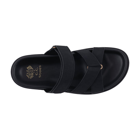 Women's Denny Black Velcro Slide Footbed Sandals