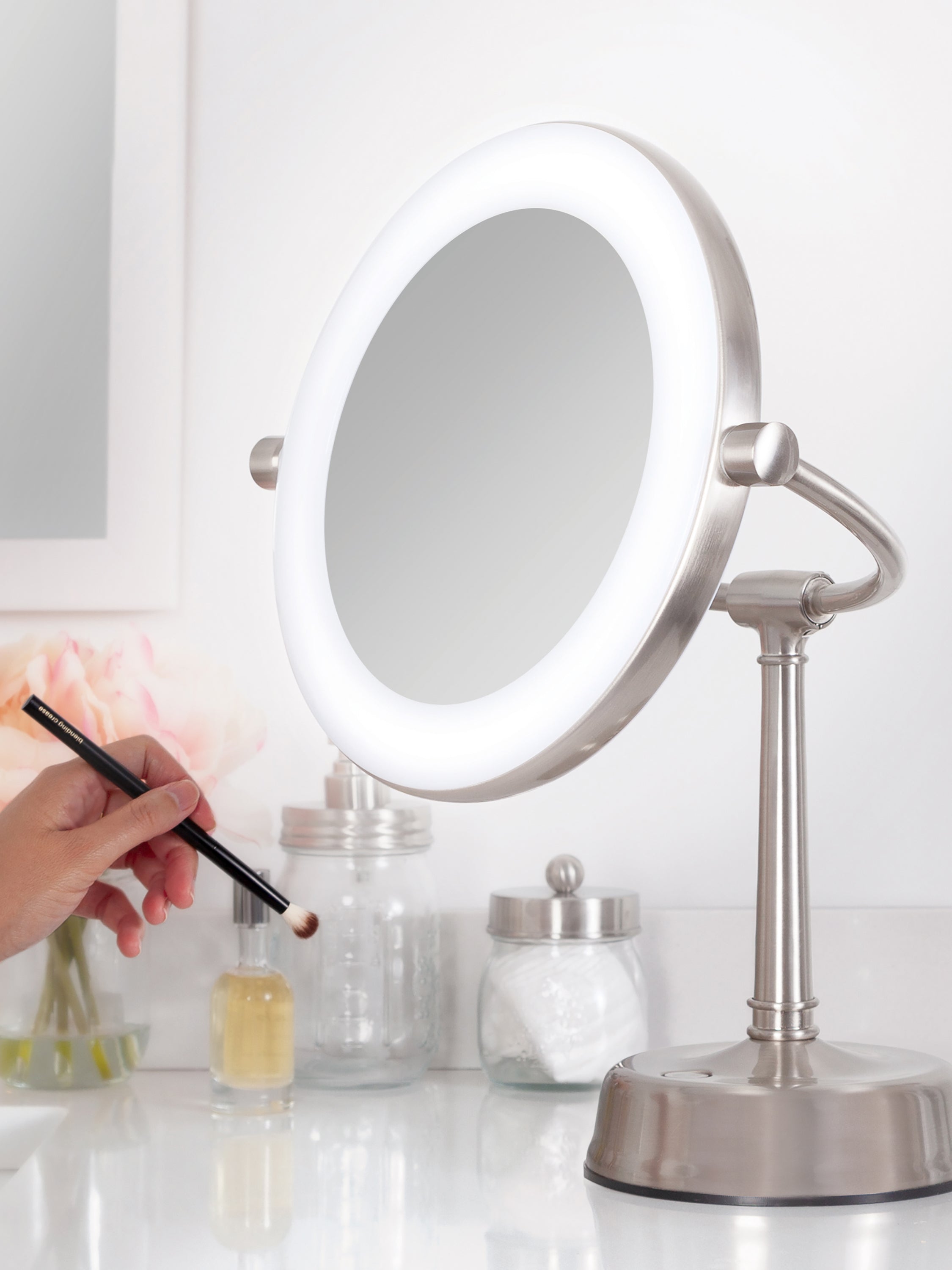  Zadro Lexington Lighted Makeup Mirror with 10X/1X Magnification - Satin Nickel - Bonton