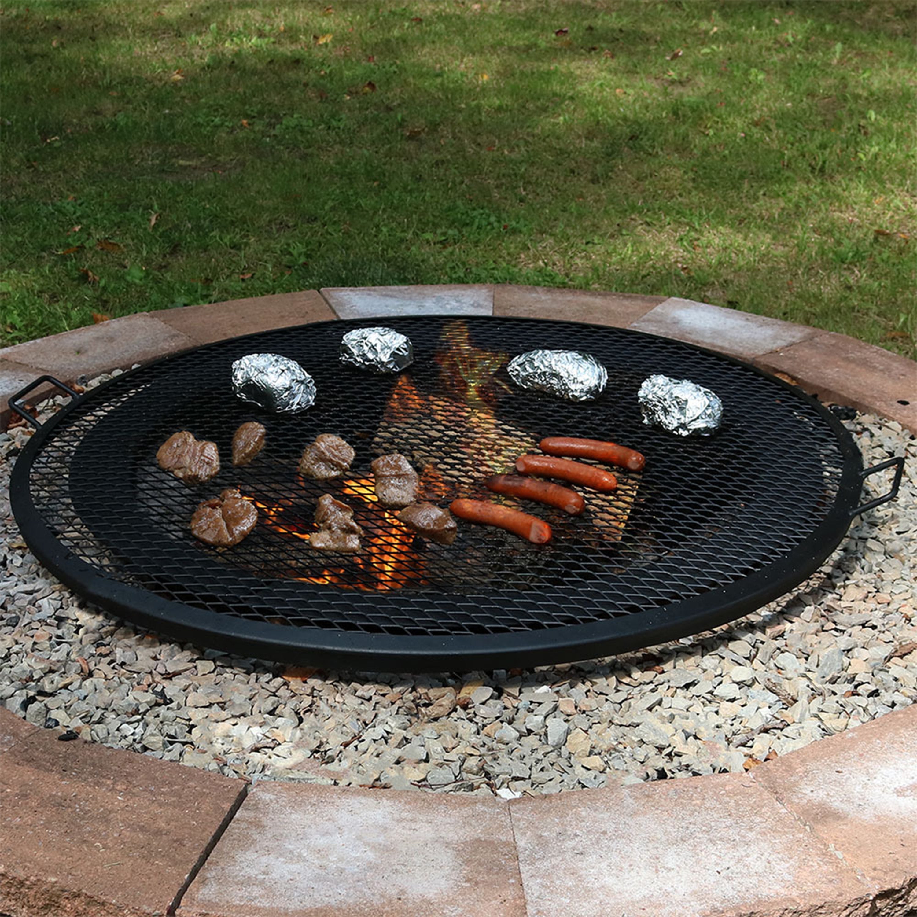  Sunnydaze Decor Heavy-Duty Steel Round X-Marks Fire Pit Cooking Grilling BBQ Grate - Black - Bonton