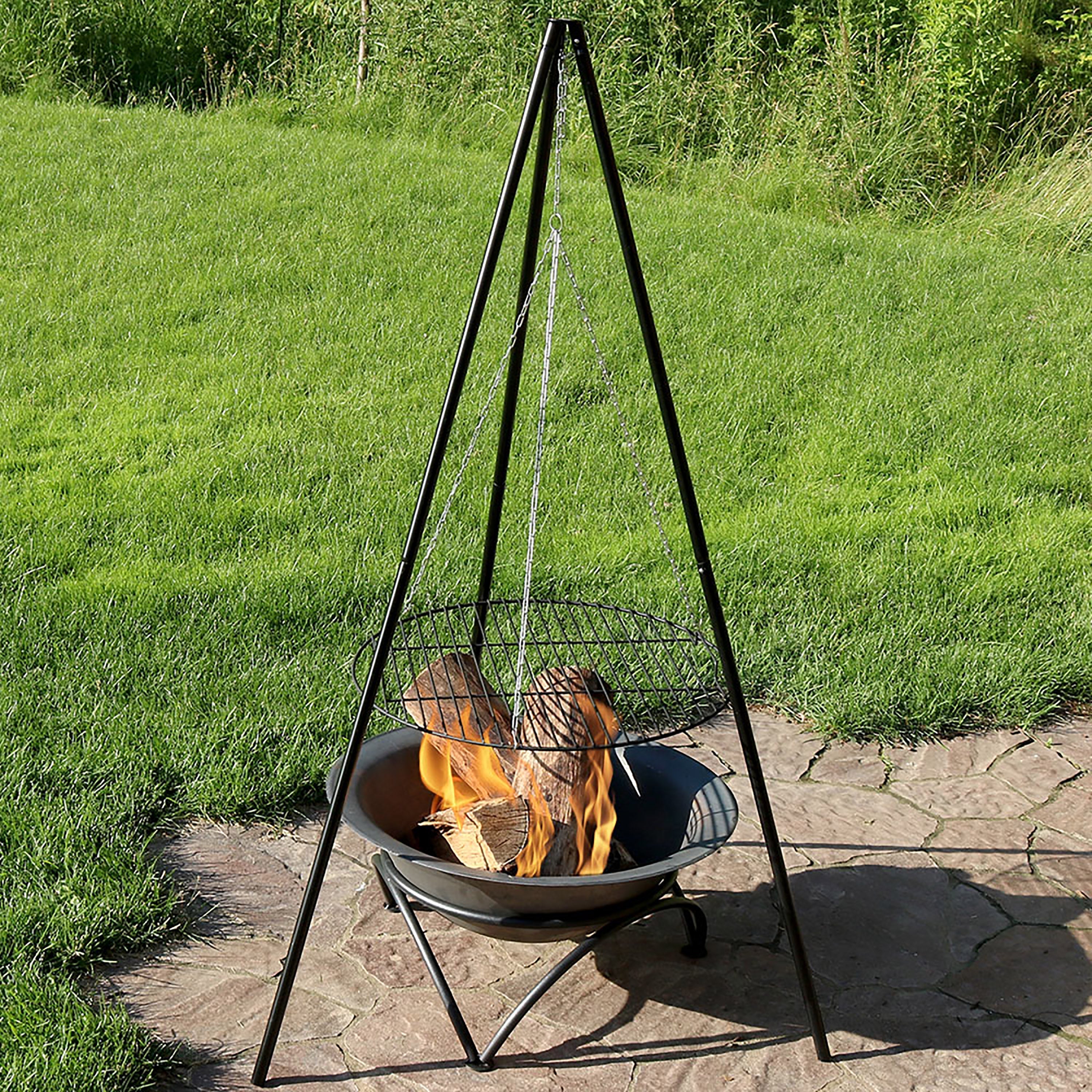  Sunnydaze Decor Camping or Backyard Steel Tripod Fire Pit Cooking Grilling BBQ Grate - 22