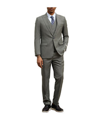 Mens Three Piece Windowpane Peak Lapel Suit With Matching Double Breasted Vest Grey