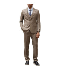 Mens Three Piece Solid Texture Notch Lapel Suit With Matching Vest 1 Tan