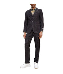 Mens Three Piece Pinstripe Peak Lapel Suit With Matching Vest Black