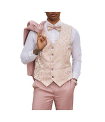 Mens Three Piece Pinstripe Peak Lapel Suit With Matching Vest Pink