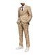  Mens Three Piece Glen Plaid Peak Lapel Suit With Matching Double Breasted Vest Tan - Tan - Bonton