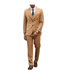 Mens Three Piece Windowpane Notch Lapel With Matching Vest Rust