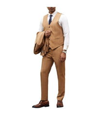 Mens Three Piece Windowpane Notch Lapel With Matching Vest Rust