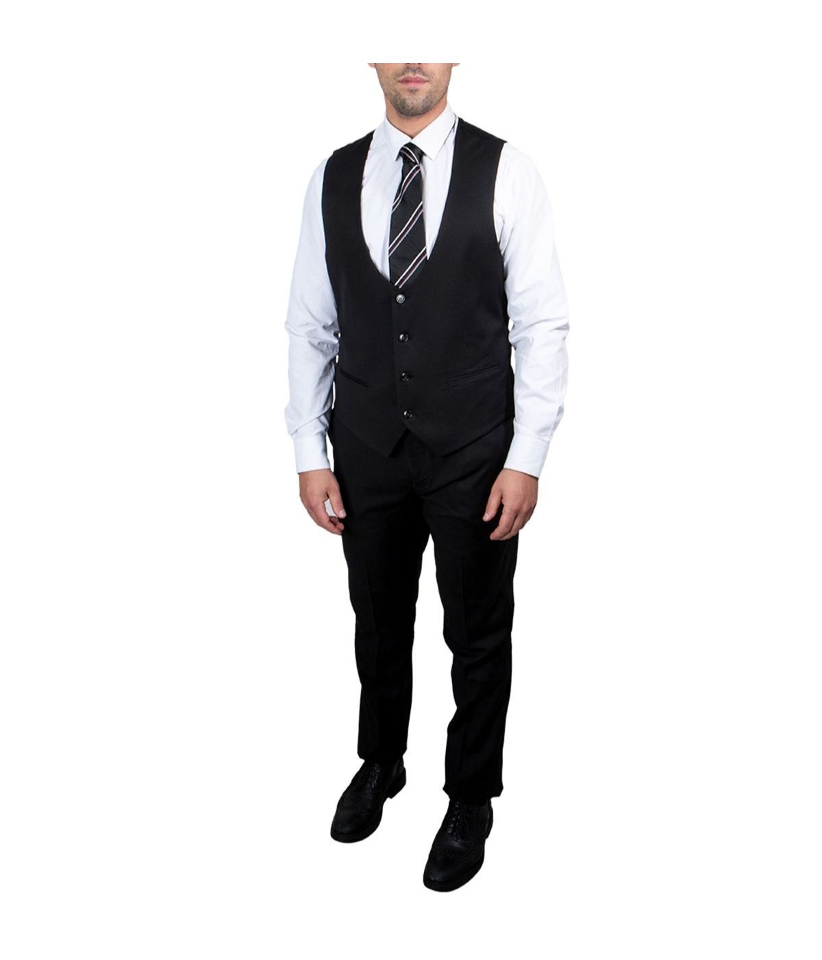  Mens Three Piece Solid Peak Lapel Suit With Matching Vest Black - Black - Bonton