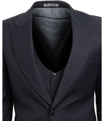 Mens Three Piece Solid Peak Lapel Suit With Matching Vest Dark Grey