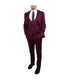  Mens Three Piece Solid Peak Lapel Suit With Matching Vest Burgundy - Burgundy - Bonton