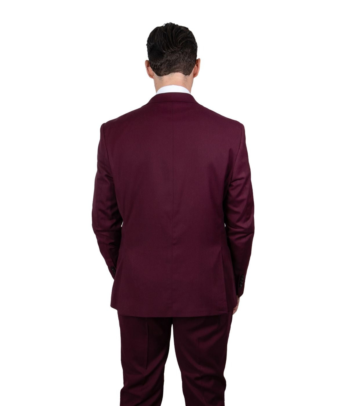  Mens Three Piece Solid Peak Lapel Suit With Matching Vest Burgundy - Burgundy - Bonton