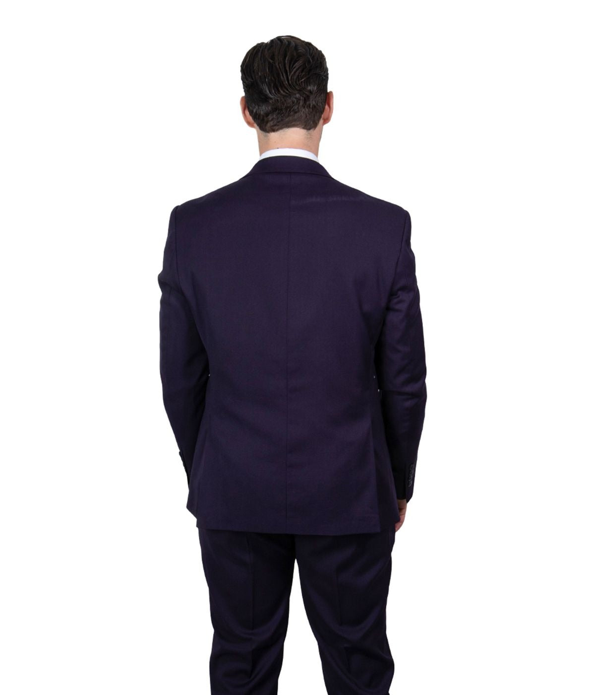  Mens Three Piece Solid Peak Lapel Suit With Matching Vest Eggplant - Eggplant - Bonton