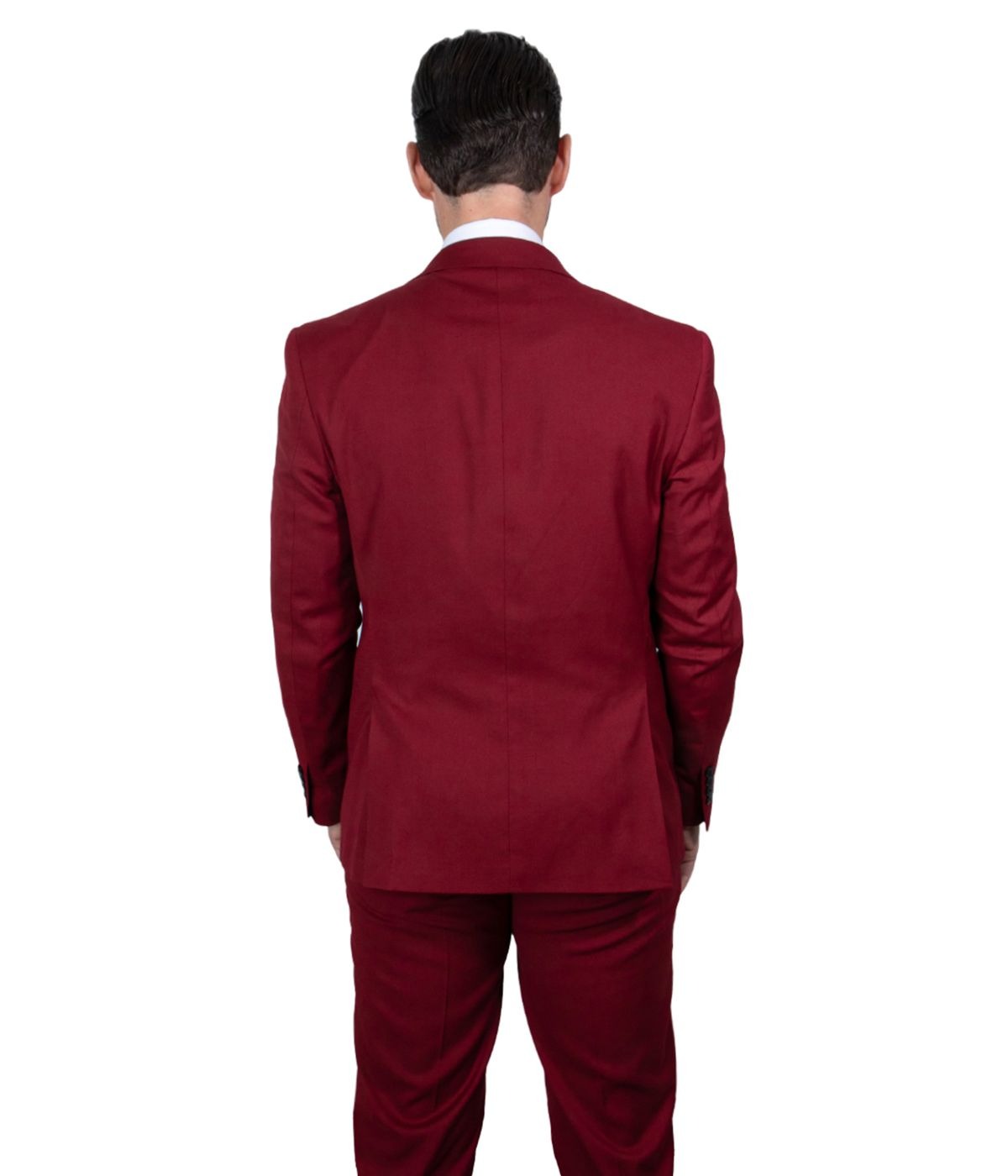  Mens Three Piece Solid Peak Lapel Suit With Matching Vest Cherry Red - Cherry Red - Bonton