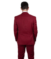 Mens Three Piece Solid Peak Lapel Suit With Matching Vest Cherry Red