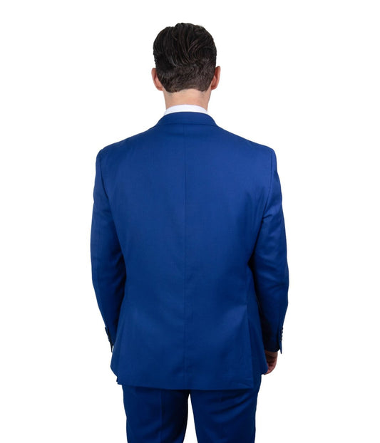 Mens Three Piece Solid Peak Lapel Suit With Matching Vest Indigo