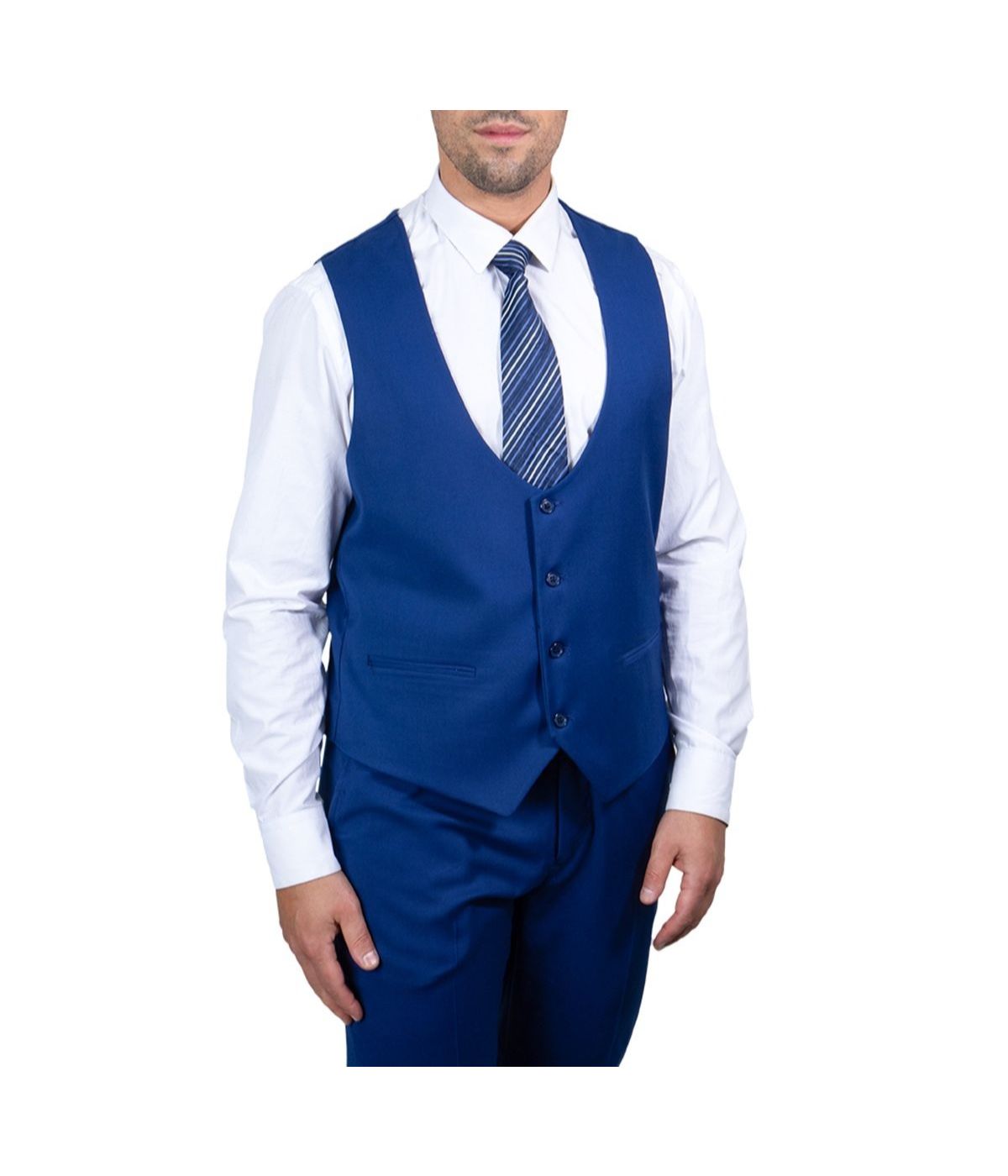  Mens Three Piece Solid Peak Lapel Suit With Matching Vest Indigo - Indigo - Bonton