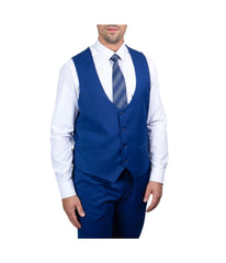 Mens Three Piece Solid Peak Lapel Suit With Matching Vest Indigo