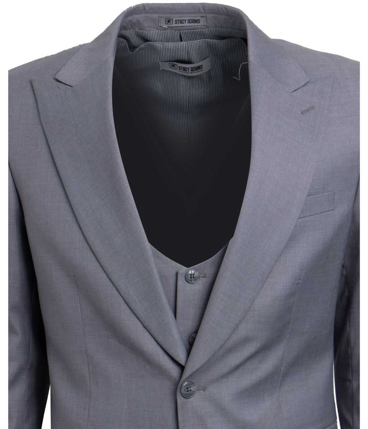  Mens Three Piece Solid Peak Lapel Suit With Matching Vest Light Grey - Light Grey - Bonton