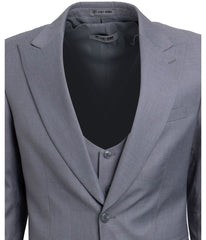 Mens Three Piece Solid Peak Lapel Suit With Matching Vest Light Grey