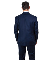 Mens Three Piece Solid Notch Lapel Suit With Matching Vest Navy Blue