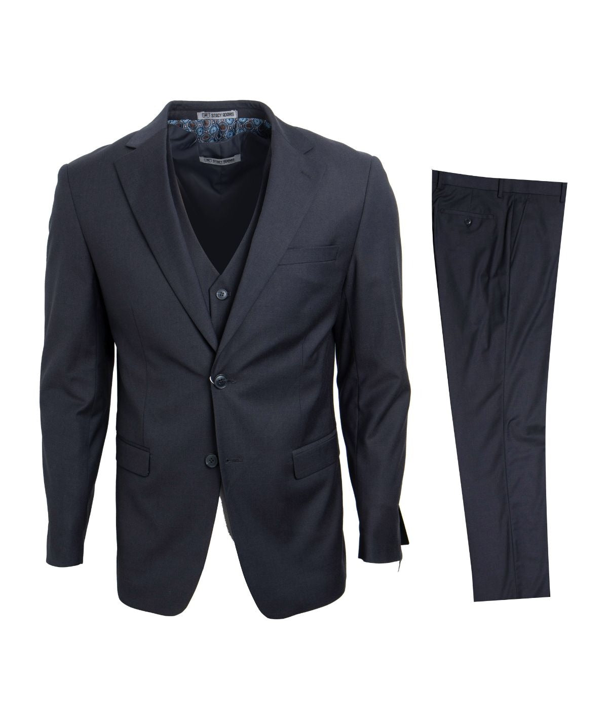  Mens Three Piece Solid Notch Lapel Suit With Matching Vest Charcoal - Charcoal - Bonton