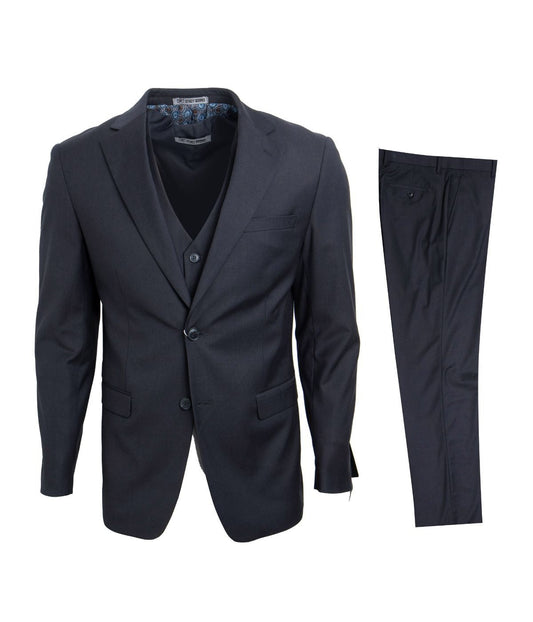 Mens Three Piece Solid Notch Lapel Suit With Matching Vest Charcoal