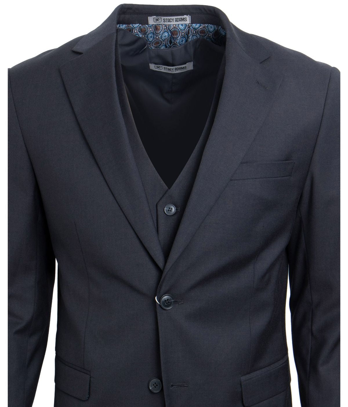  Mens Three Piece Solid Notch Lapel Suit With Matching Vest Charcoal - Charcoal - Bonton