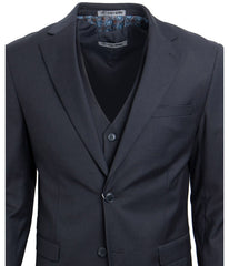 Mens Three Piece Solid Notch Lapel Suit With Matching Vest Charcoal