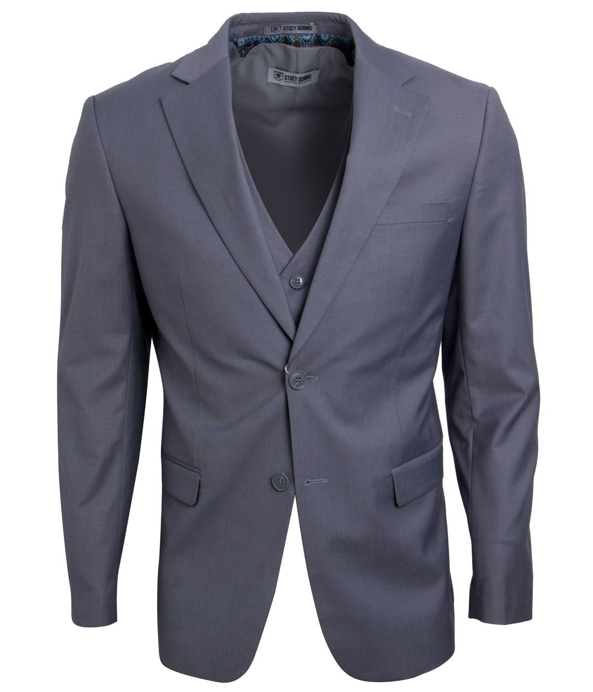  Mens Three Piece Solid Notch Lapel Suit With Matching Vest Grey - Grey - Bonton