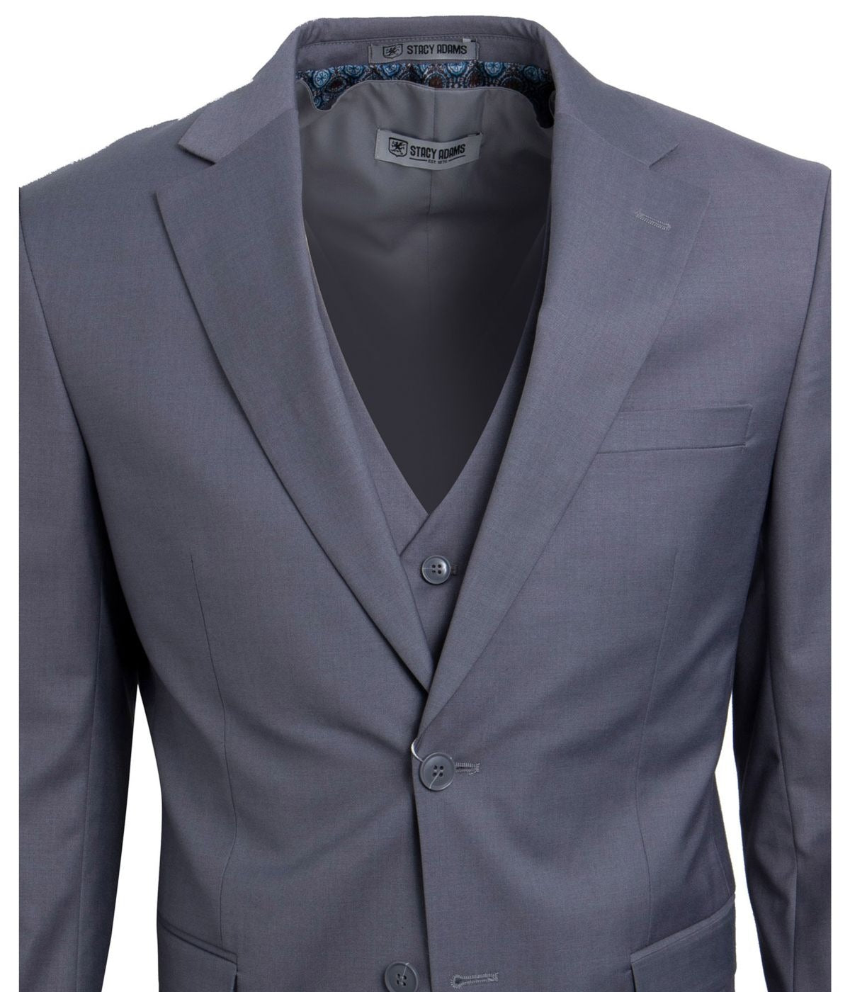  Mens Three Piece Solid Notch Lapel Suit With Matching Vest Grey - Grey - Bonton