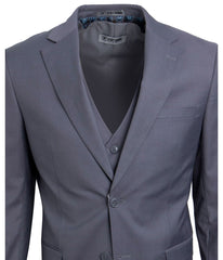 Mens Three Piece Solid Notch Lapel Suit With Matching Vest Grey