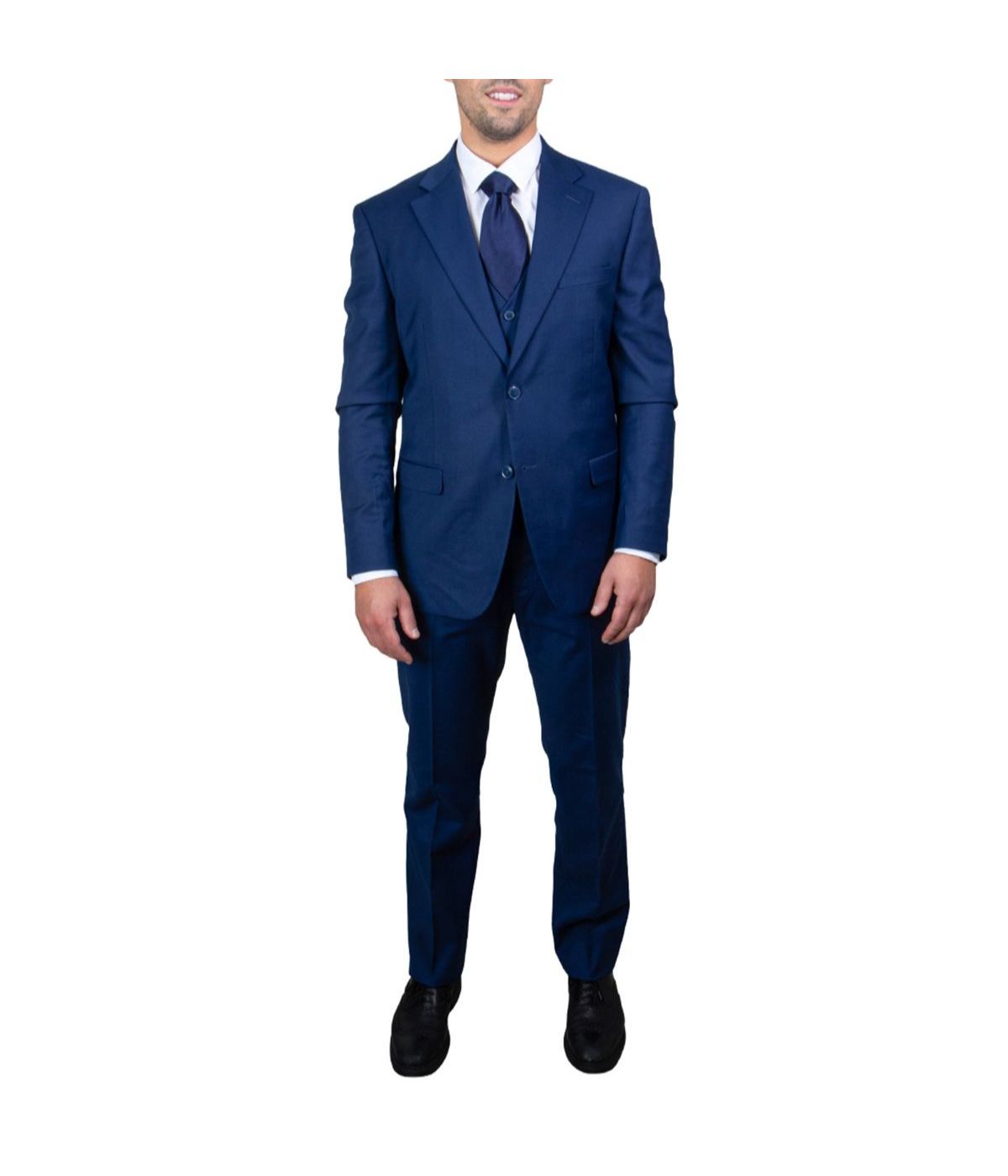  Mens Three Piece Solid Notch Lapel Suit With Matching Vest Indigo - Indigo - Bonton