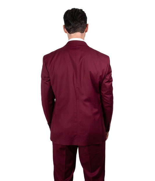 Mens Three Piece Solid Notch Lapel Suit With Matching Vest Burgundy